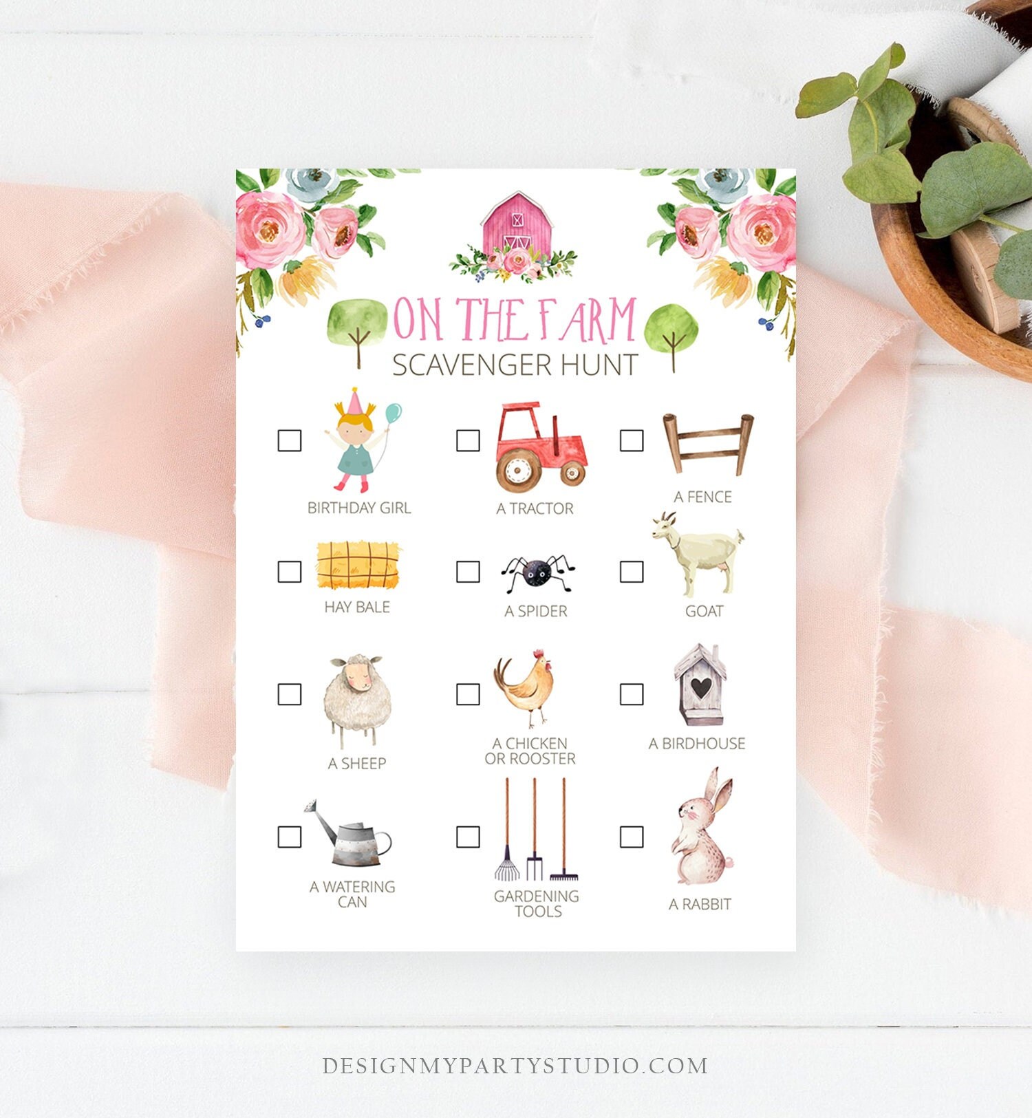 Editable Farm Scavenger Hunt Checklist Game Party Girl Farm Birthday ...