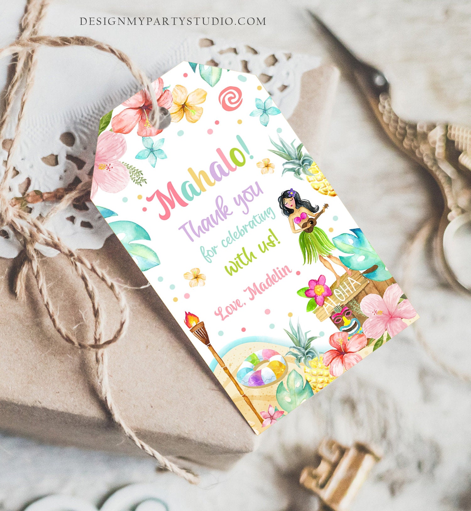 Editable Tropical Aloha Hawaiian Favor Tag Luau Birthday Party Etsy