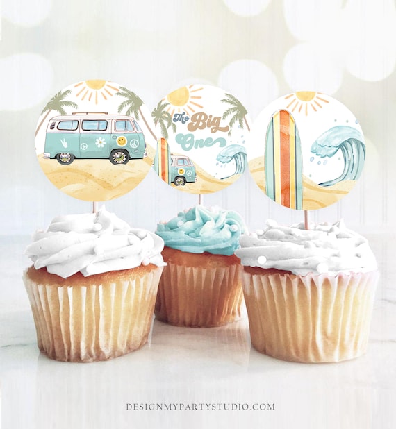 Surf Cupcake Toppers Favor Tags Boy The Big One Surf 1st Birthday Party