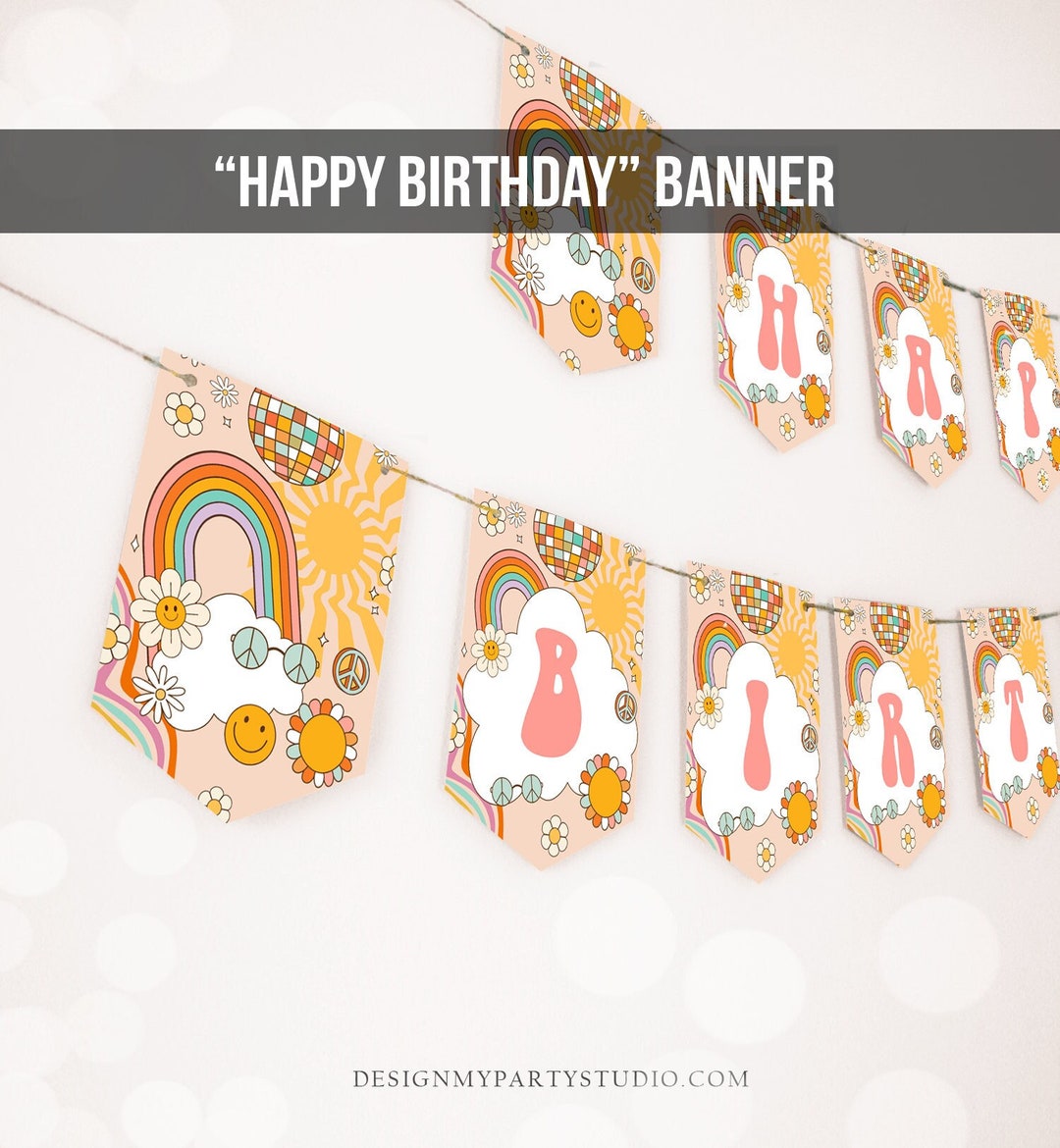 Happy Birthday Banner Groovy Birthday Banner Girl Retro - Etsy