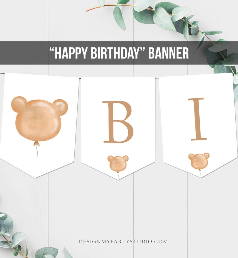Happy Birthday Banner Teddy Bear Banner Girl Beary First Birthday ...