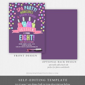 Editable Spa Birthday Invitation Manicures Pedicure Nail Salon Party ...