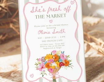 Editable Fresh Off the Market Bridal Shower invitation Farmer's Flower Market Floral Digital Canva Template Instant Download Printable 0573