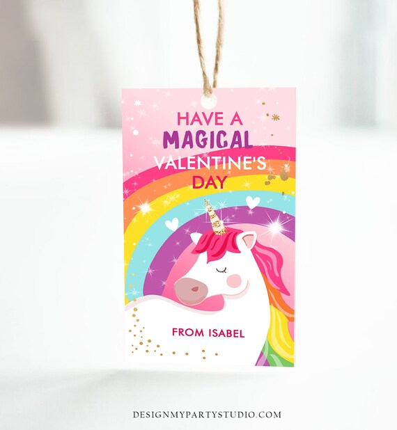Editable Valentine Unicorn Tags Valentine Tags for Kids Magical Valentine's Day School Class Personalized Digital PRINTABLE 0323 0370 Il_570xn