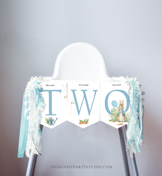 Peter Rabbit High Chair Banner Peter Rabbit 2nd Second Birthday Boy High Chair TWO Banner Boy Blue Rustic Party Decor PRINTABLE Digital 0351 Il_570xn