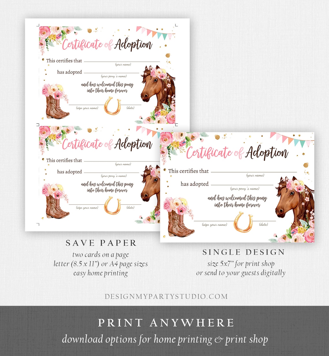Adopt a Pony Adoption Certificate Horse Adoption Horse | Etsy