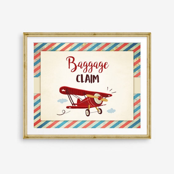 Baggage claim Sign Airplanes birthday party sign Vintage Around the ...
