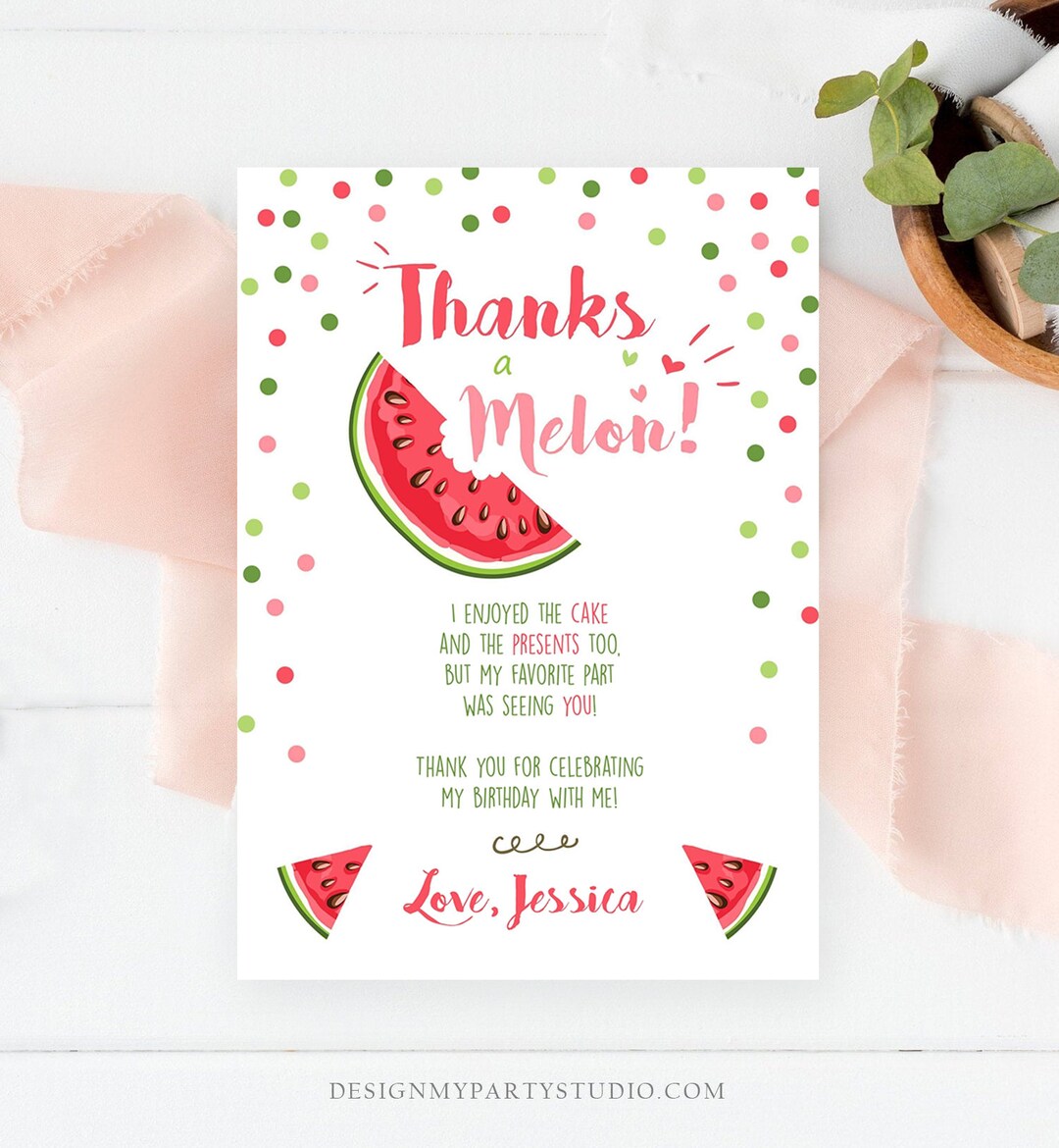 Editable Thanks a Melon Thank You Card Watermelon First - Etsy