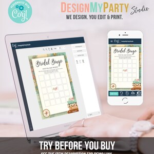 Editable Bridal Bingo Bridal Shower Game Travel Wedding Shower Activity Rustic Suitcases Vintage Map Party Digital Template Printable 0044 image 5