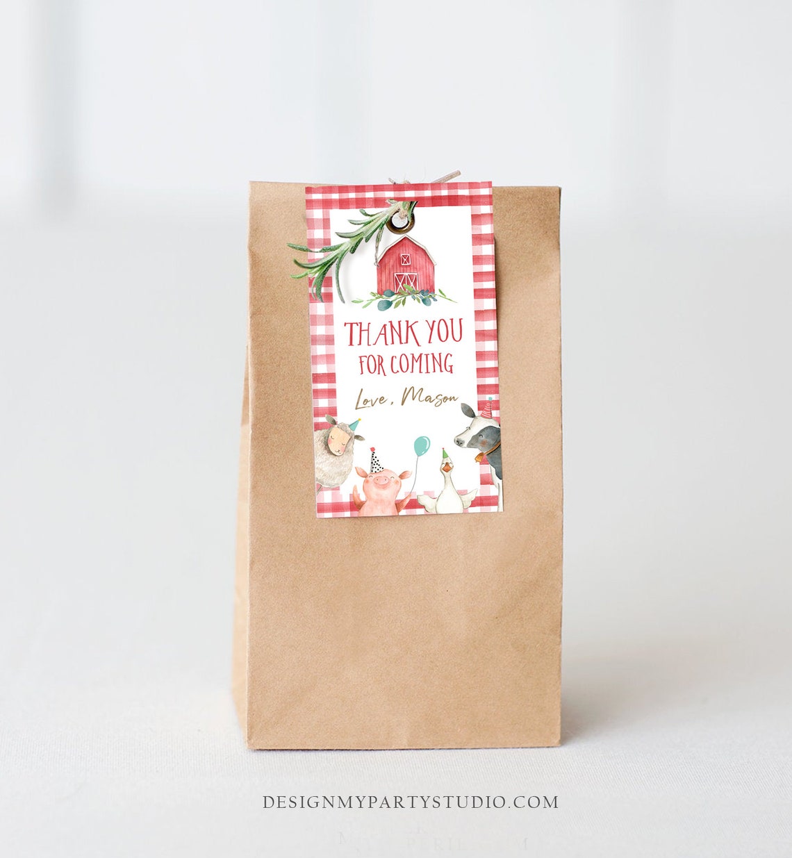 Editable Farm Animals Favor Tag Boy Farm Birthday Thank You Tag Red ...