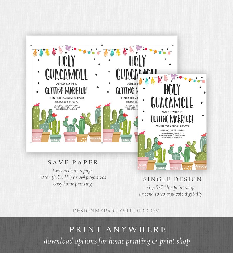 Editable Holy Guacamole Bridal Shower Invitation Fiesta Couples Shower Cactus Succulent Mexican Download Corjl Template Printable 0254 image 5