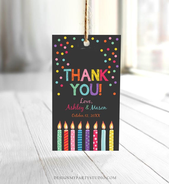 Editable Candles Confetti Favor Tags Joint Twin Birthday Thank You Tags Label Candle Colorful Boy Girl Shower Corjl Template Printable 0277 Il_570xn