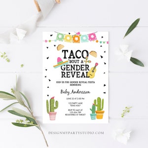 Editable Taco Bout a Gender Reveal Invitation Cactus Mexican Fiesta He or She Boy or Girl Party Download Printable Corjl Template 0161 image 2