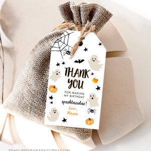 Editable Halloween Birthday Thank You Favor Tags Costume Party Boy Girl ...
