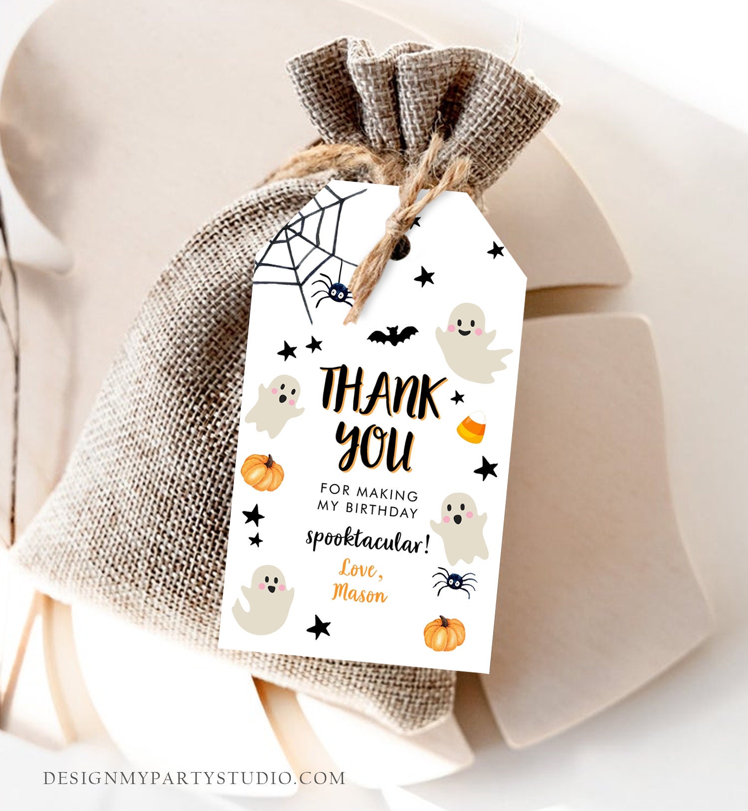 Editable Halloween Birthday Thank You Favor Tags Costume Party Boy Girl ...