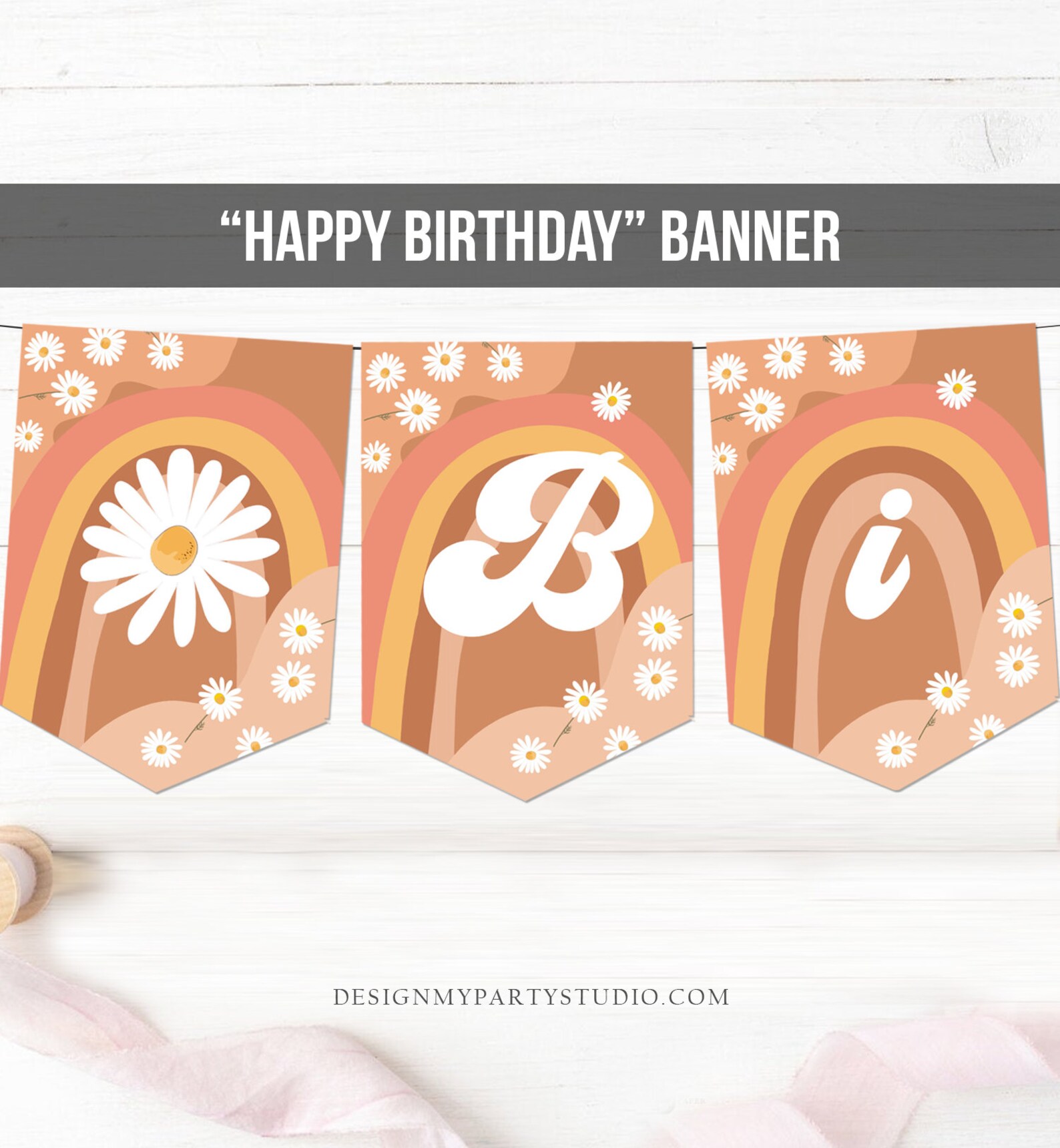 Happy Birthday Banner Daisy Birthday Banner Girl Groovy - Etsy