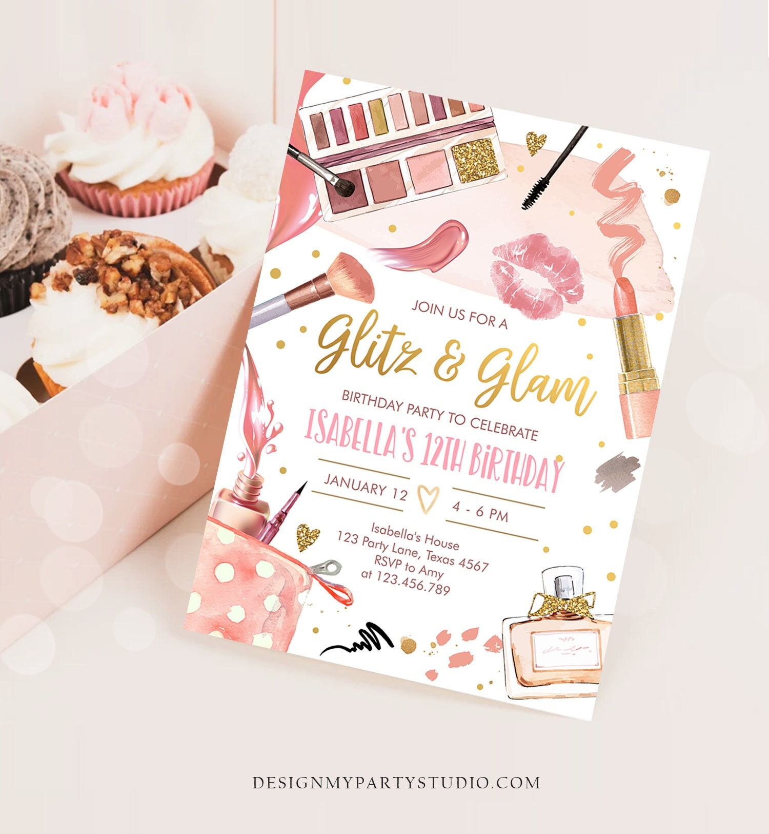 Editable Glitz and Glam Birthday Party Invitation Spa Party Etsy