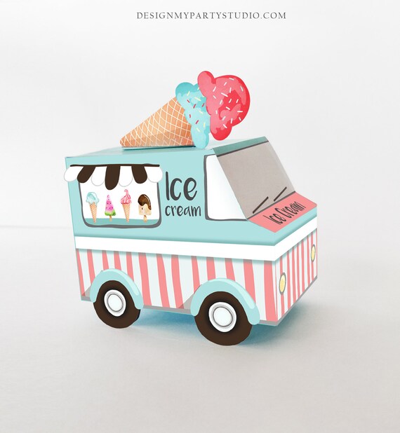 Printable Ice Cream Birthday Ice Cream Party Favor Box Ice Cream Centerpieces Table Decor Decorations Truck Boy Red Blue DIY Digital 0243 Il_570xn