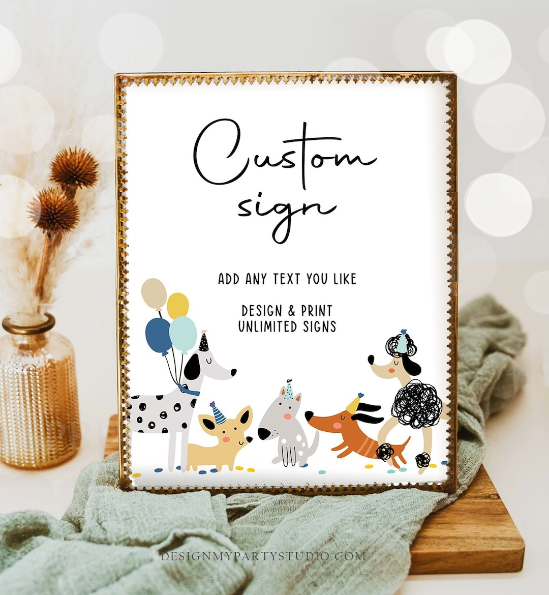 Editable Custom Sign Puppy Birthday Dog Birthday Party Sign Boy Pawty ...