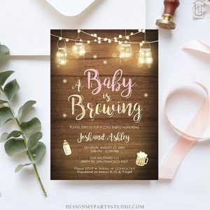 Editable A Baby is Brewing Invitation Bottle and Beers Baby Shower BaByQ BBQ Coed Couples Shower Girl Download Printable Template Corjl 0015 image 2