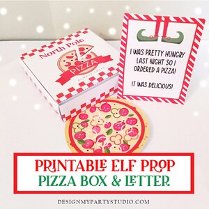 Caixa de pizza em miniatura para elfo de Natal para impressão com pizza e letra de elfo Download instantâneo Adereços de elfo Atividades Acessório Boneca Engraçada DIY