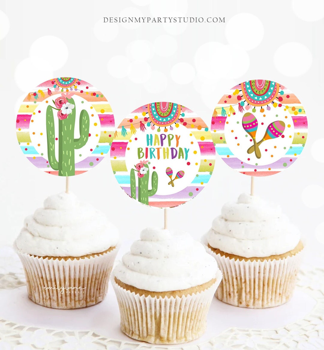 Fiesta Cupcake Toppers Fiesta Favor Tags Birthday Party Decor 1st ...