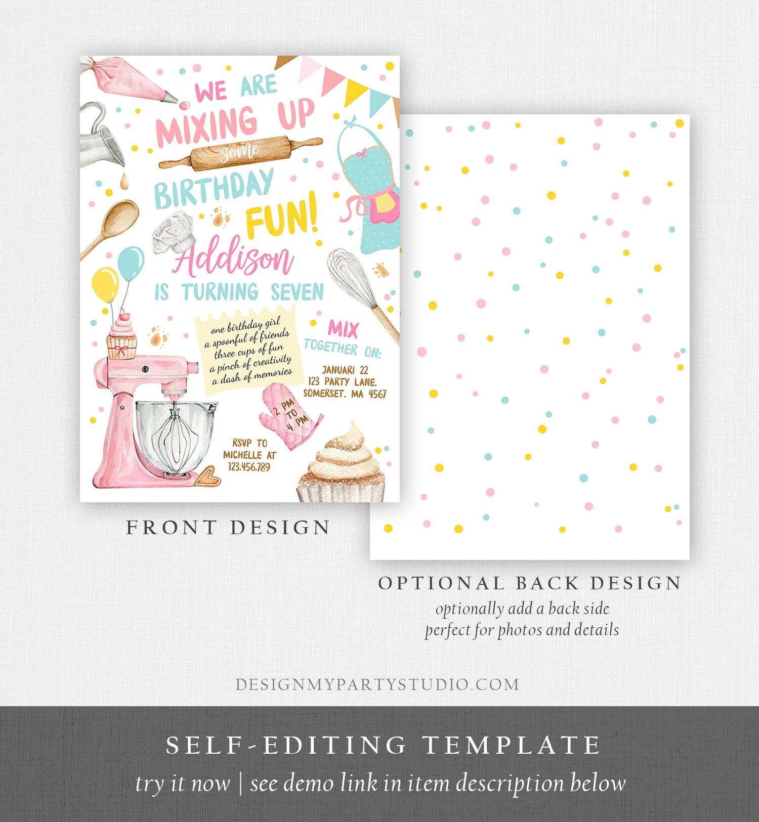 Editable Baking Birthday Party Invitation Kids Cooking Birthday Girl ...