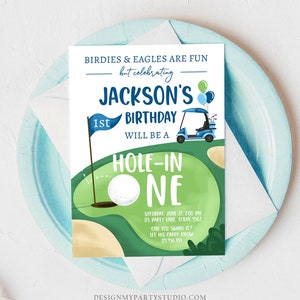 Editable Hole in One Birthday Invitation Golf First Birthday Par-tee Golf Invite Boy Golfing Download Printable Template Digital Corjl 0405 image 2