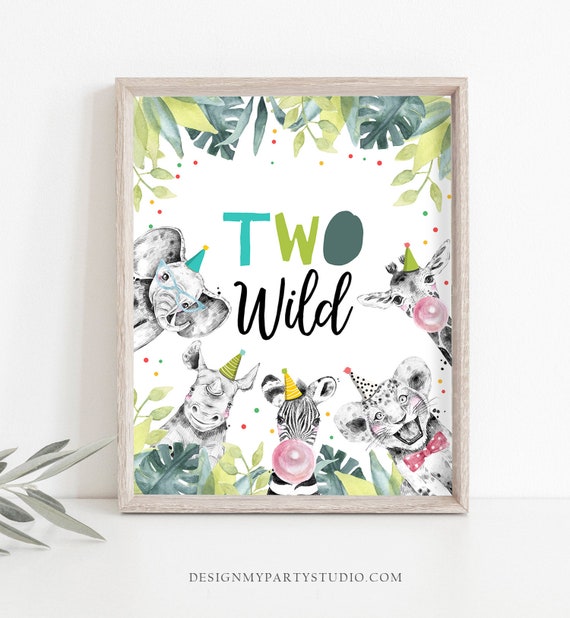 Wild One Birthday Sign Party One Wild Year First Birthday 1st Safari Animals Party Animals Zoo Boy Blue Green Decor Download Printable 0322 Il_570xn