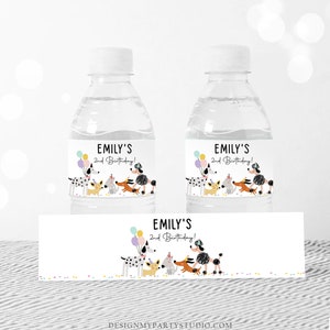 Editable Dog Water Bottle Labels Dog Birthday Puppy Party Doggy Pet Vet ...