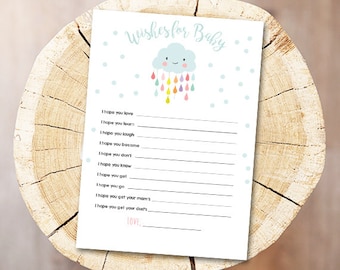 Cloud Baby Shower Wishes for Baby Game Cards Instant Raindrops Rain Drops Neutral Printable Baby Game Shower Activities DIY Printable 0036