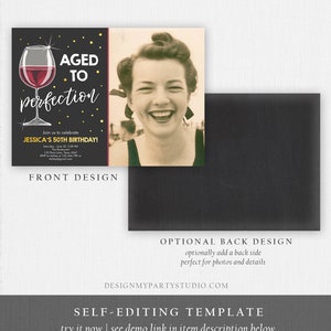 Editable Aged to Perfection Birthday Invitation Wine Adult Birthday Invite Rustic Surprise Download Printable Invitation Template Corjl 0252 image 4