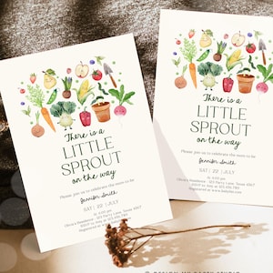 Editable Little Sprout  Baby Shower Invitation Farmers Market Locally Grown Baby Shower Digital Download Evite Template Printable 0544