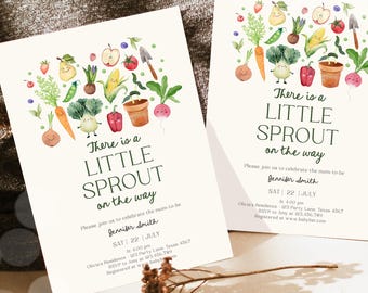 Editable Little Sprout  Baby Shower Invitation Farmers Market Locally Grown Baby Shower Digital Download Evite Template Printable 0544
