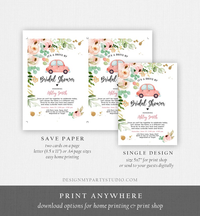 Editable Drive by Bridal Shower Invitation Couples Shower Etsy