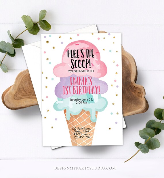 Editable Invitation Template Birthday Invitation Pop on Over Ice Cream Watercolor Popsicle
