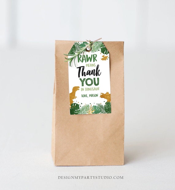 Editable Gold Dinosaur Gift Tags Dino Thank You for Stomping By Boy RAWR Means Thank You Favor Tags Dino Party Corjl Template Printable 0146 Il_570xn