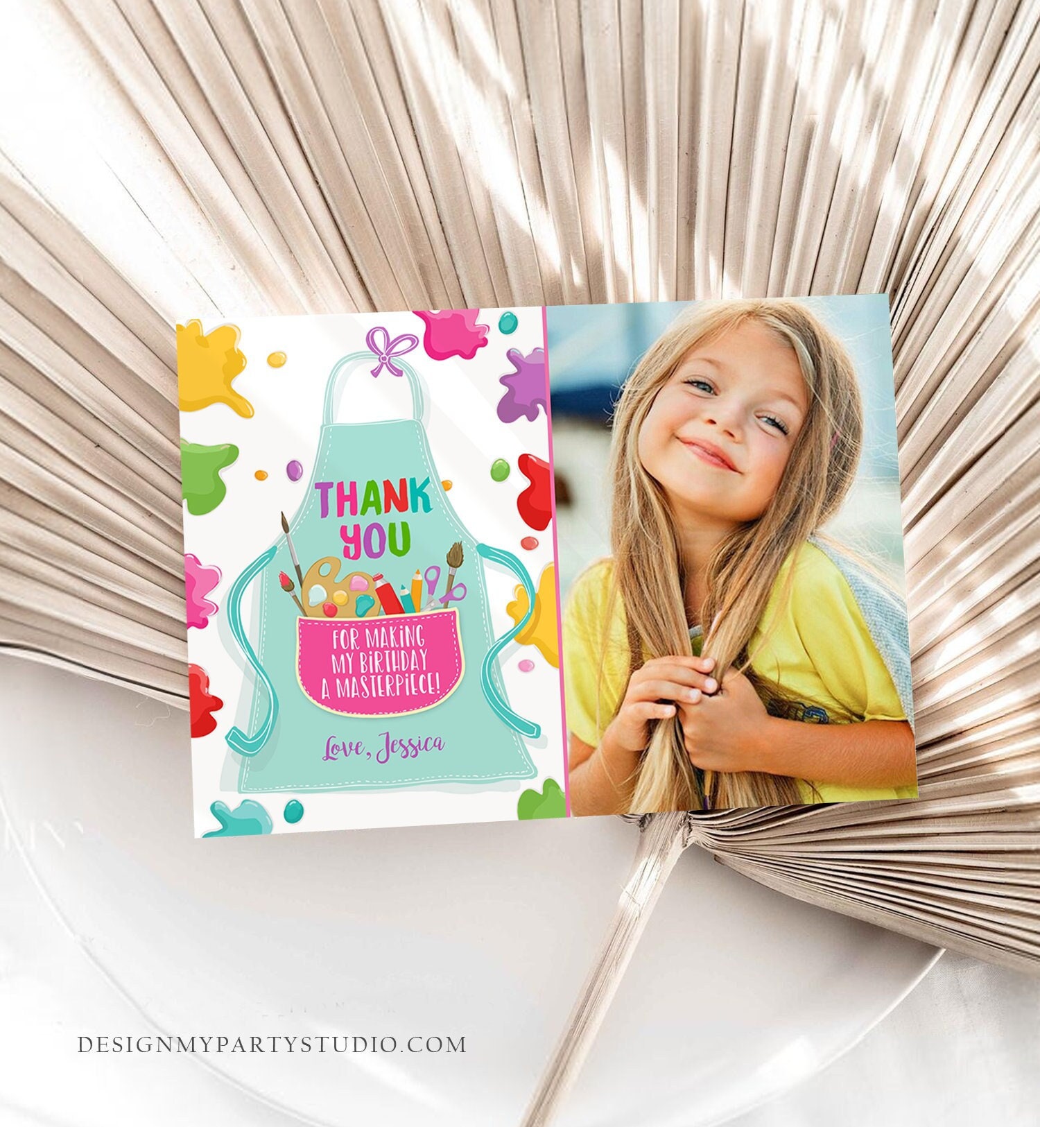 Editable Art Party Thank You Card Girl Boy Birthday Painting Crafting ...