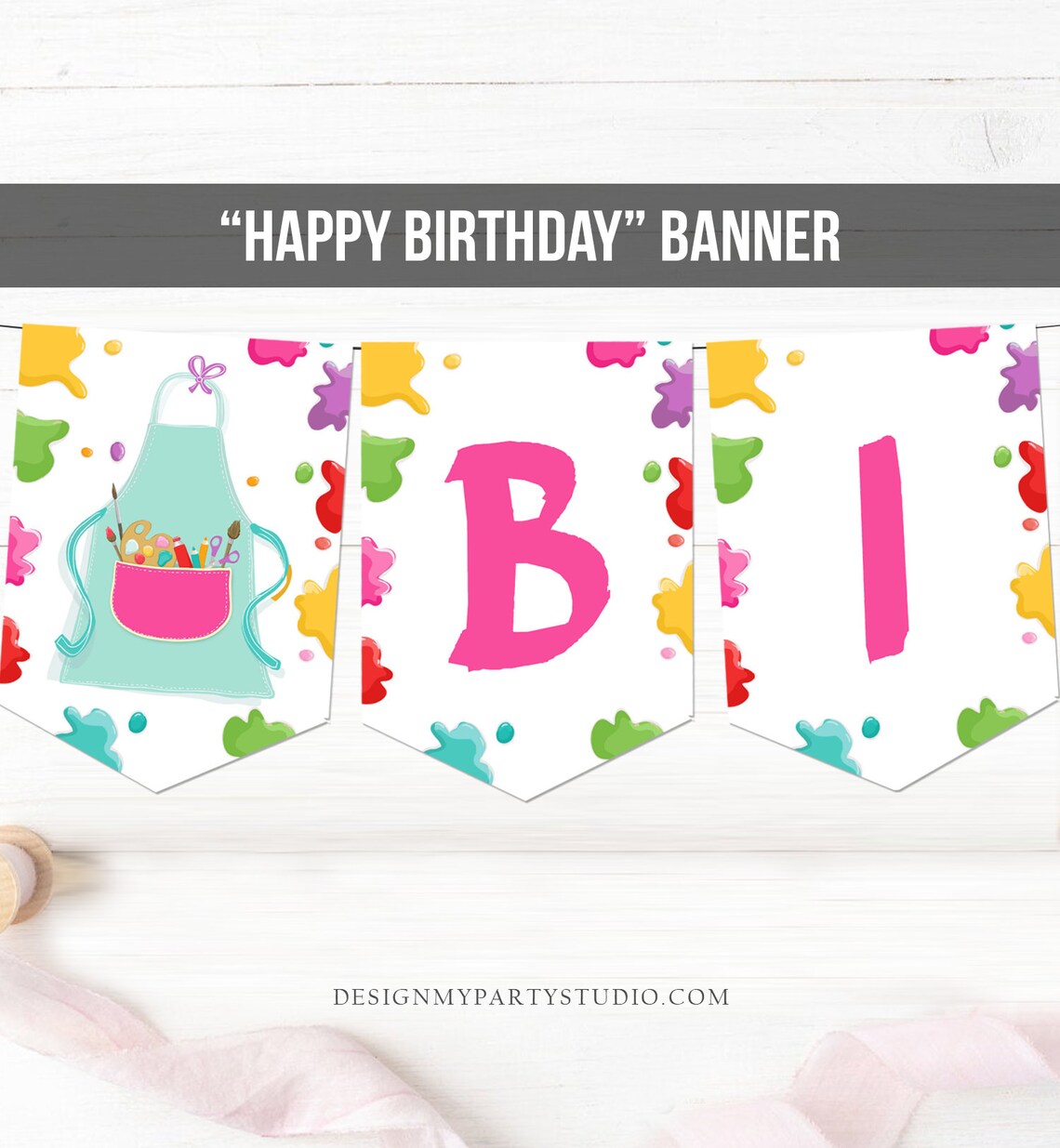 Painting Party Happy Birthday Banner Art Party Banner Birthday Etsy