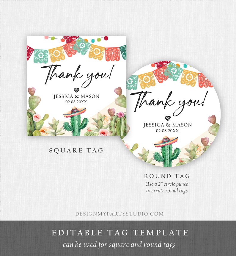 Editable Cactus Thank You Favor Tag Round Squared Fiesta Baby - Etsy