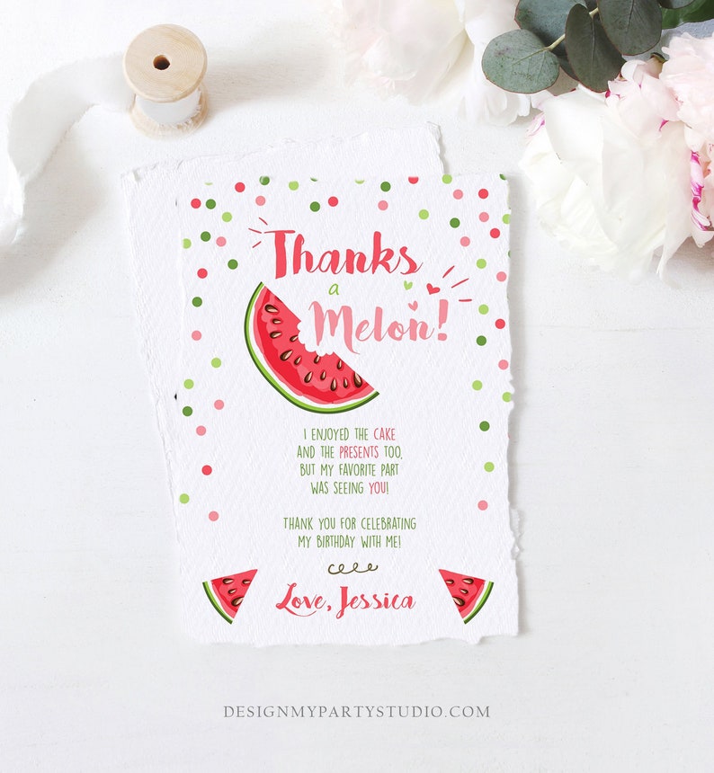 Editable Thanks a Melon Thank You Card Watermelon First - Etsy