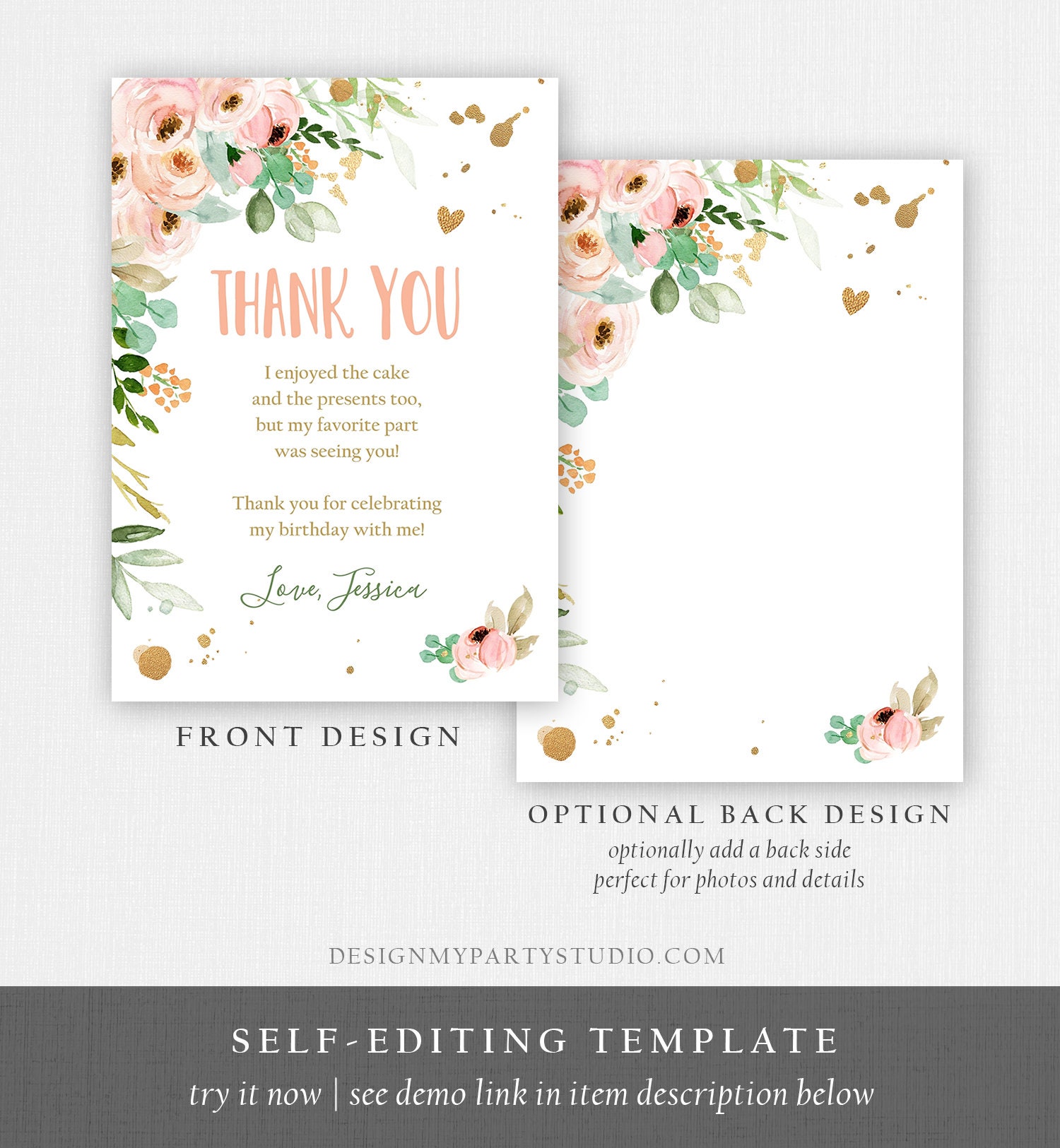 Editable Thank You Card Birthday Thank You Note Miss Onederful - Etsy