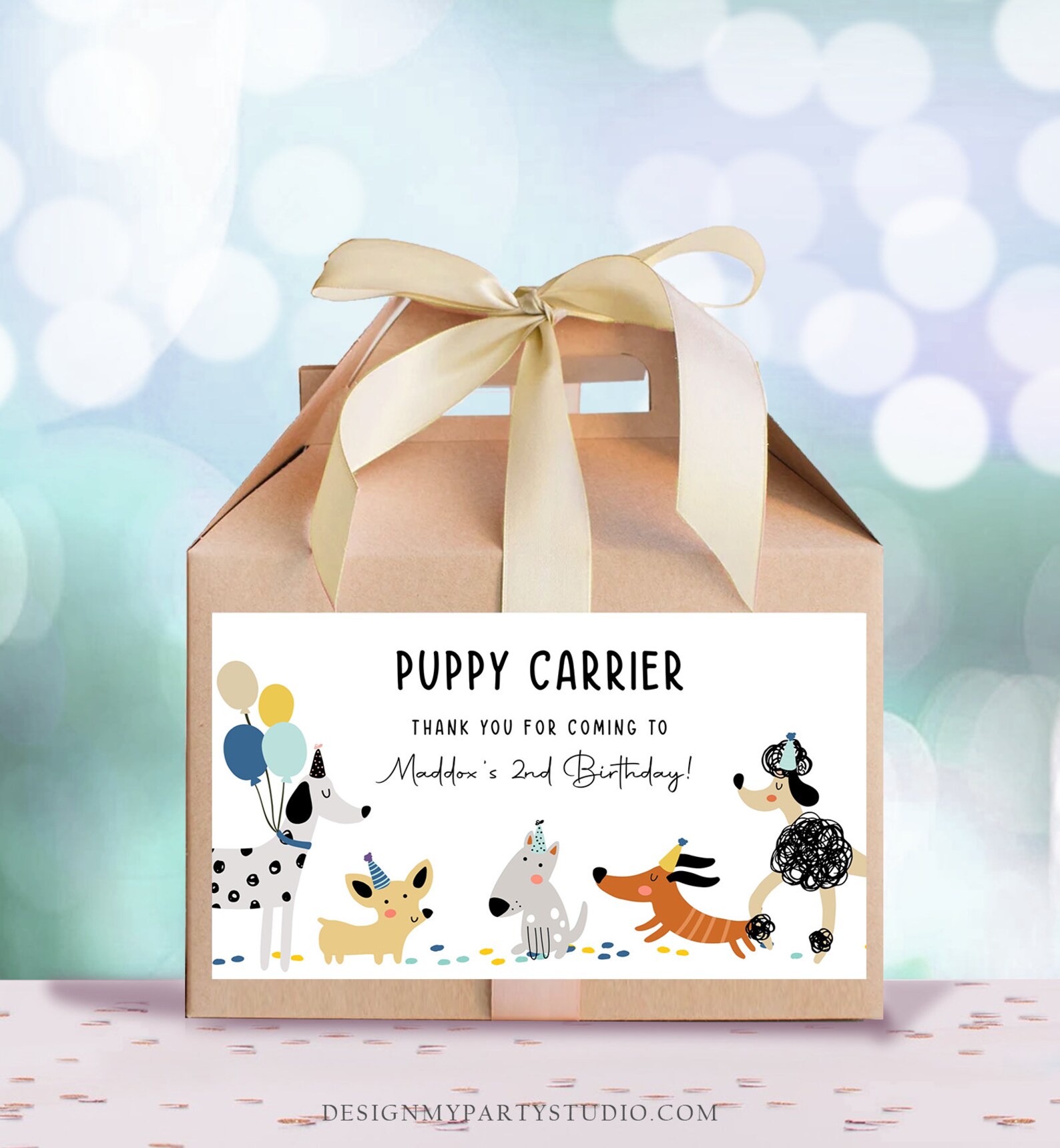 Editable Puppy Carrier Box Favor Label Puppy Birthday Favor Box Boy ...