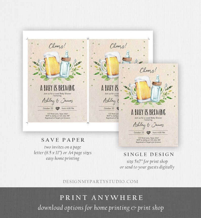 Editable A Baby is Brewing Invitation Bottle and Beers Baby Shower Cheers Coed Couples Shower Download Printable Template Corjl 0190 image 4