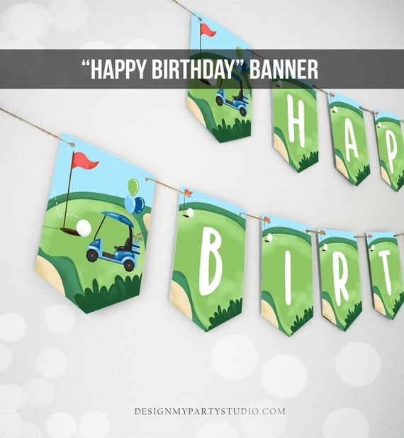 Golf Happy Birthday Banner Hole in One Banner Birthday Boy Blue Golfing