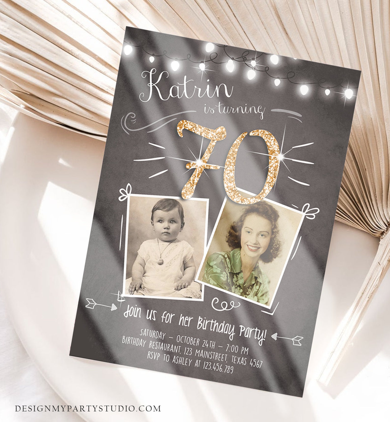 Editable 70th Birthday Invitation ANY AGE Chalkboard Rustic | Etsy