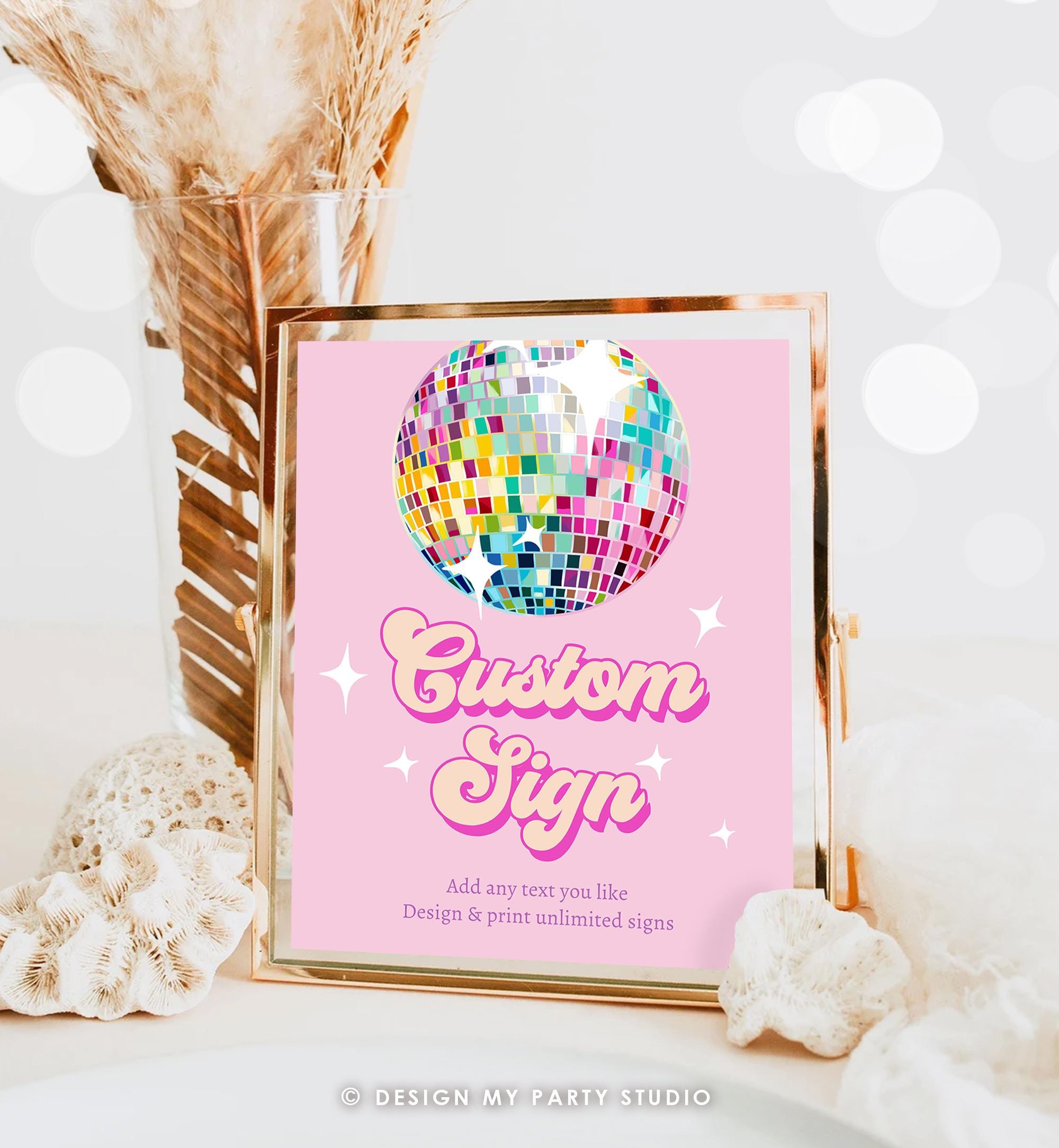 Editable Disco Custom Sign Let's Disco Pink Dance Adult 70s Party Retro ...