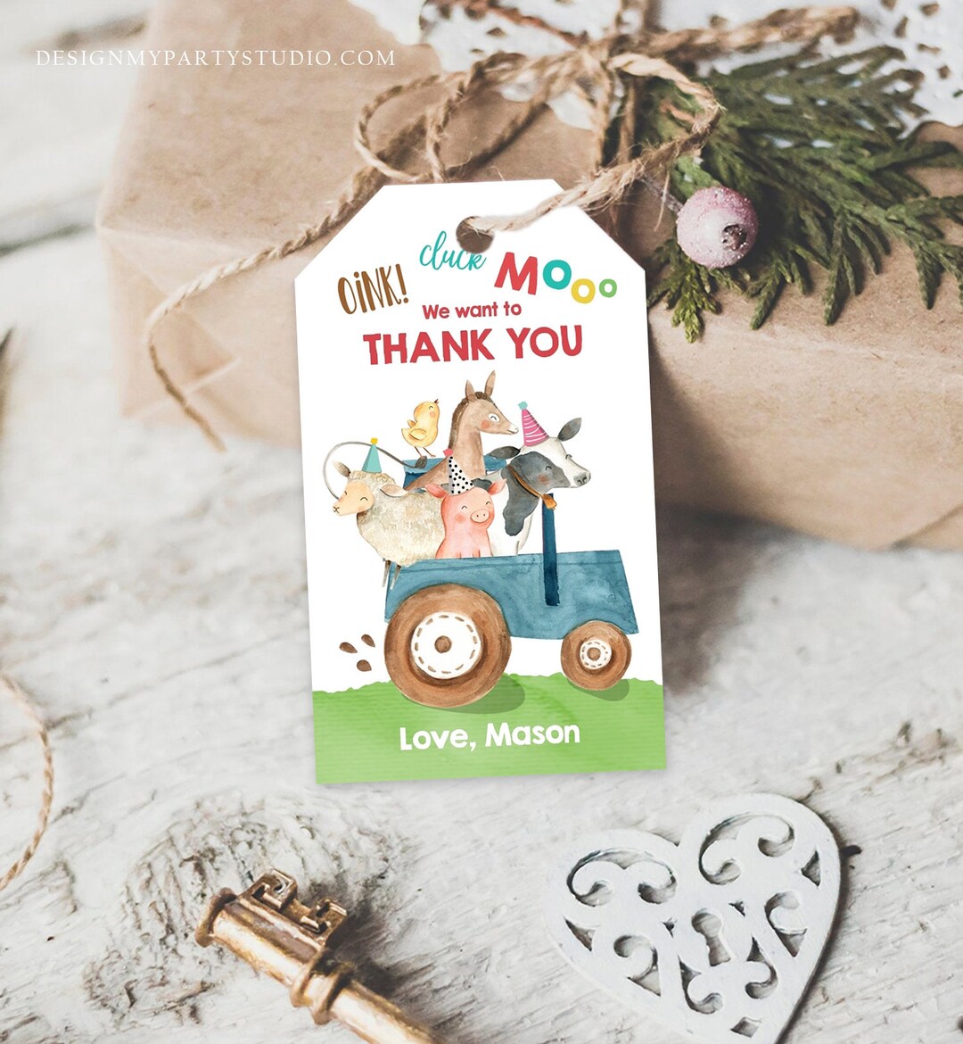 Editable Farm Favor Tags Tags Boy Farm Birthday Thank You Tags Barnyard ...