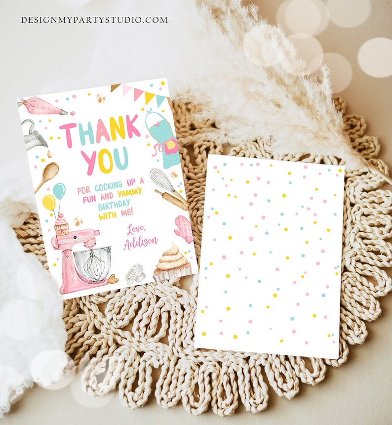 Editable Baking Thank You Card Kids Cooking Birthday Thank You Note ...