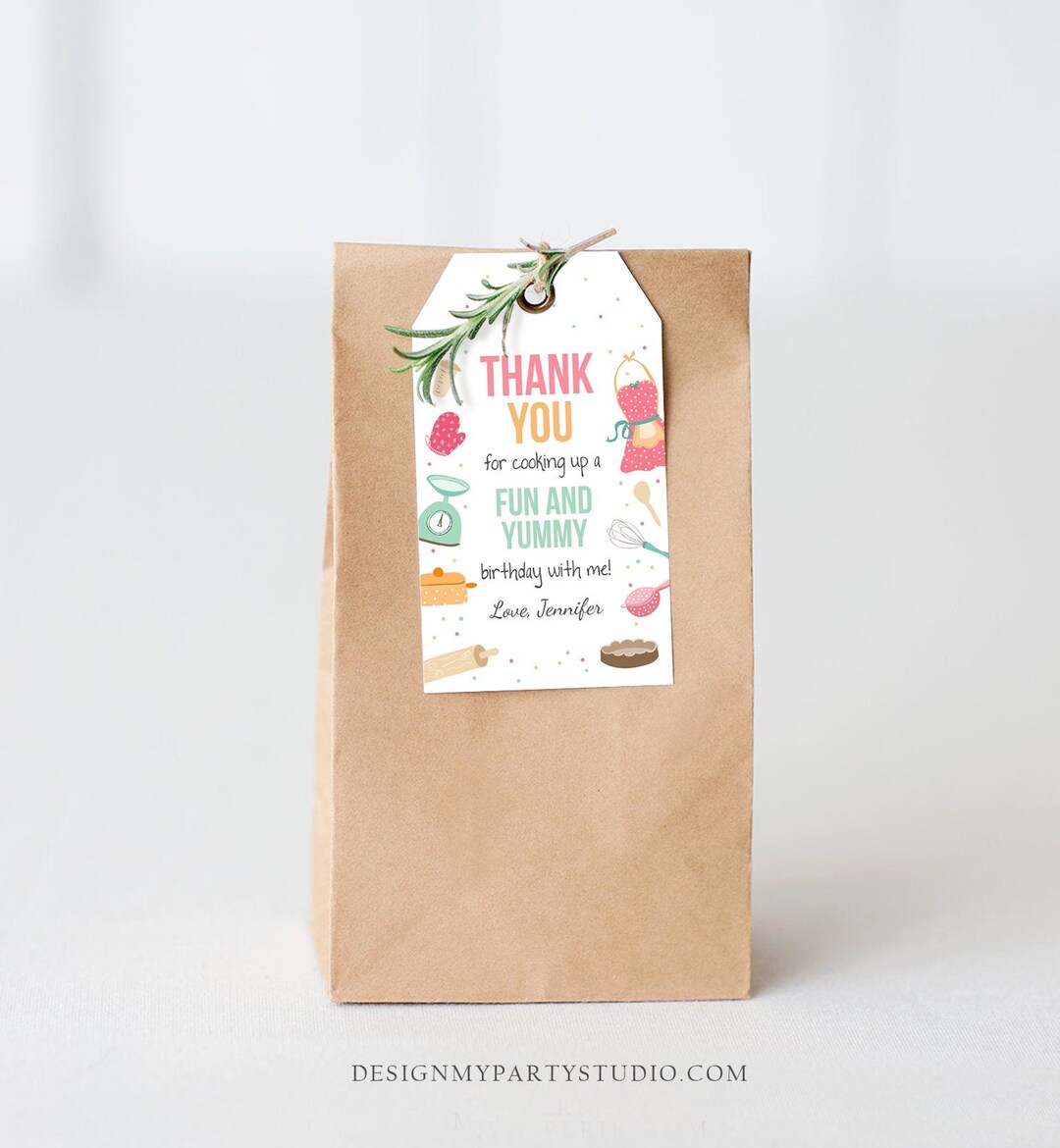 Editable Cooking Favor Tag Baking Birthday Thank You Kids Stock the ...